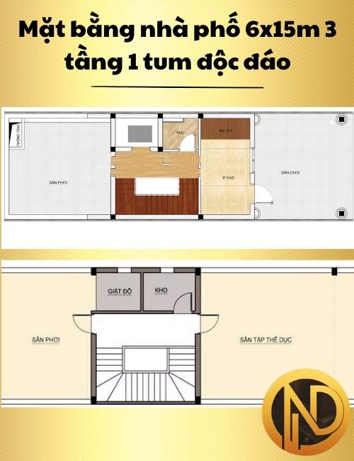 Thiết kế nhà phố 6x15m 3 tầng 1 tum độc đáo