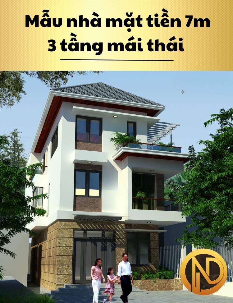 Mẫu nhà mặt tiền 7m 3 tầng mái thái thiết kế đẹp như biệt thự