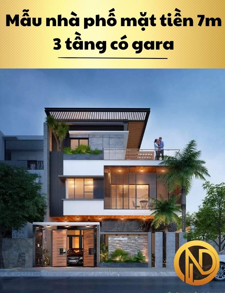 Mẫu nhà phố mặt tiền 7m 3 tầng có gara