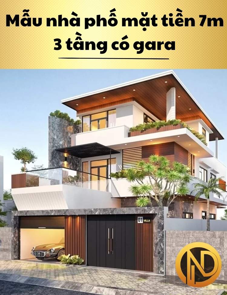 Mẫu nhà phố mặt tiền 7m 3 tầng có gara