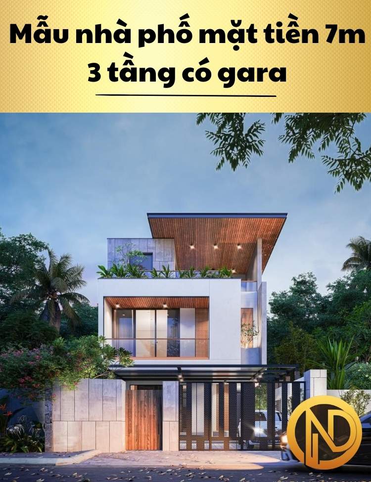 Mẫu nhà phố mặt tiền 7m 3 tầng có gara