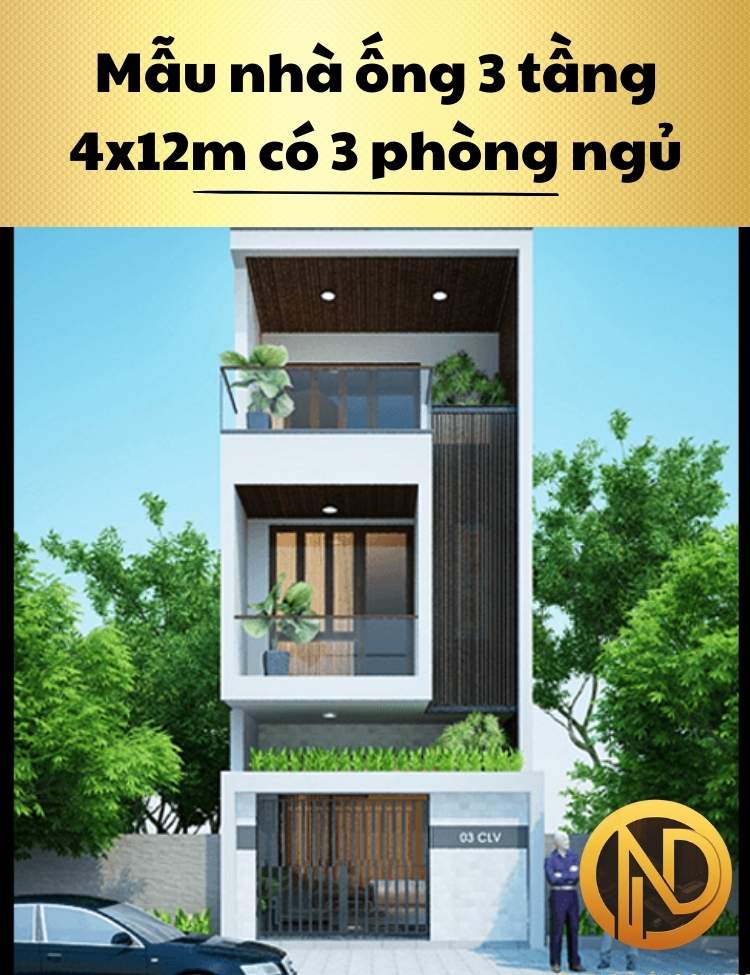 Mẫu nhà ống 3 tầng 4x12m có 3 phòng ngủ