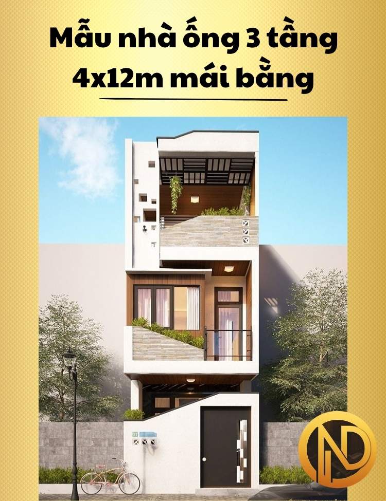 Mẫu nhà ống 3 tầng 4x12m mái bằng