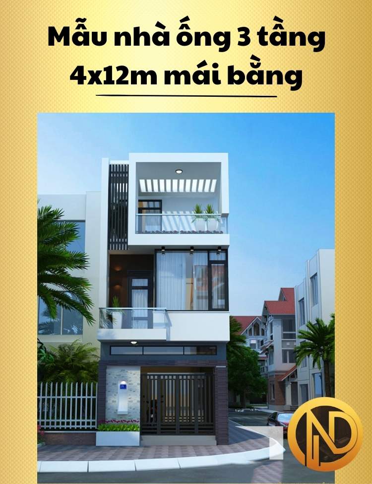 Mẫu nhà ống 3 tầng 4x12m mái bằng