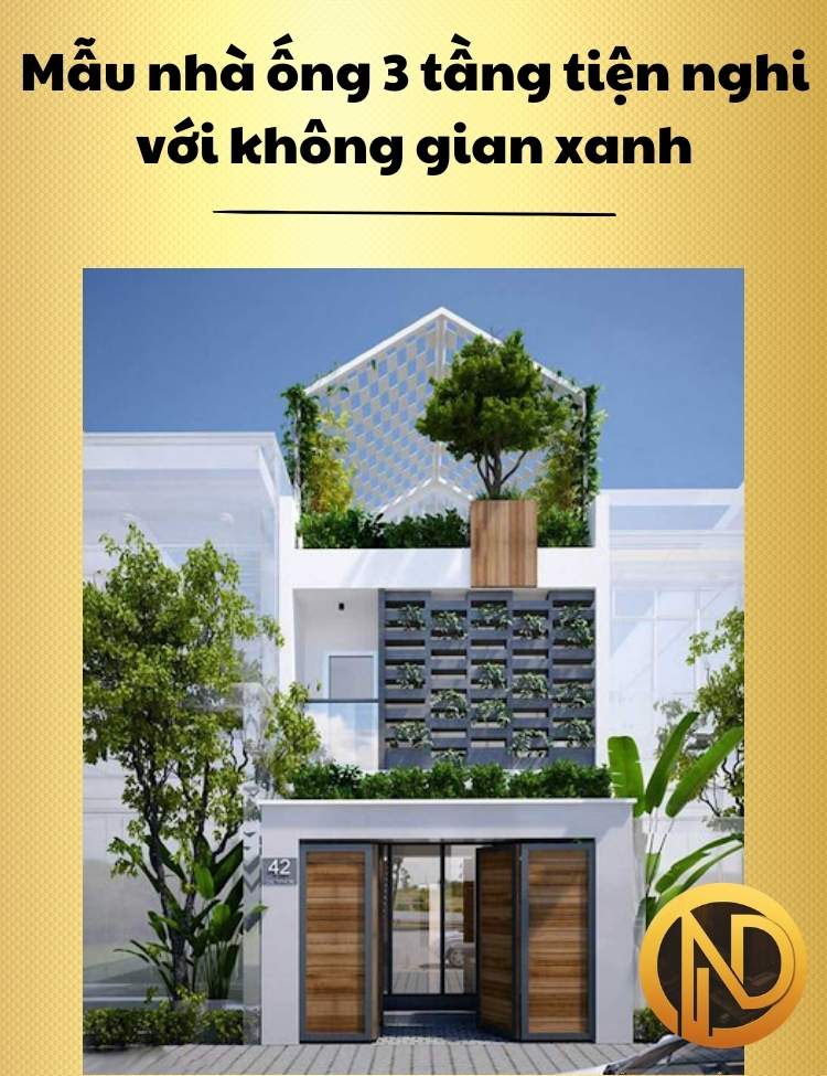 Mẫu nhà ống 3 tầng tiện nghi với không gian xanh