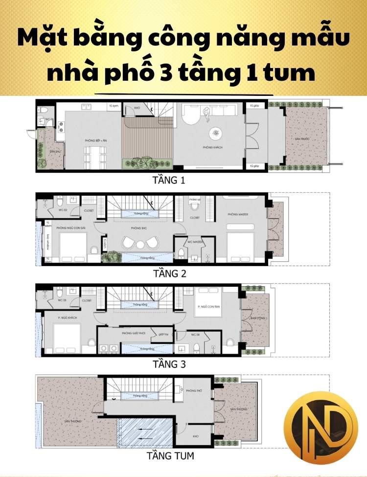 mẫu nhà phố 3 tầng 1 tum hiện đại