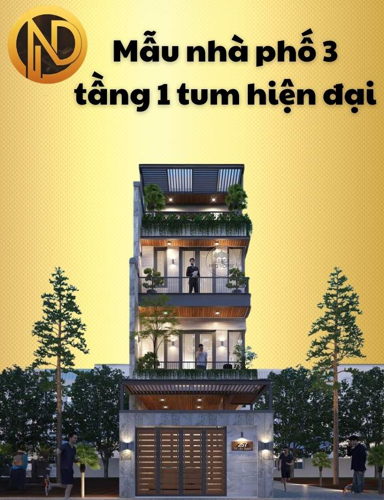 mẫu nhà phố 3 tầng 1 tum hiện đại