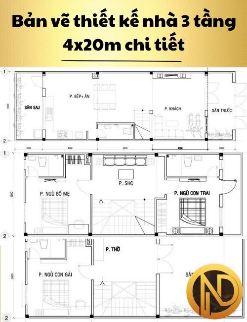 mẫu nhà phố 3 tầng 4x20m