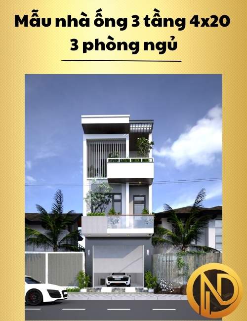 Mẫu nhà ống 3 tầng 4x20 3 phòng ngủ