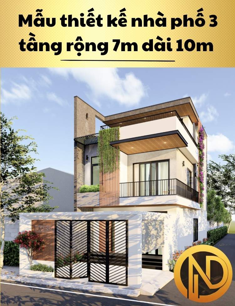 Mẫu nhà phố 3 tầng rộng 7m dài 10m đơn giản