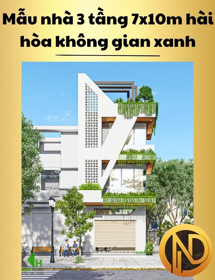 Mẫu nhà phố 3 tầng 7x10m đẹp hiện đại hài hòa không gian xanh