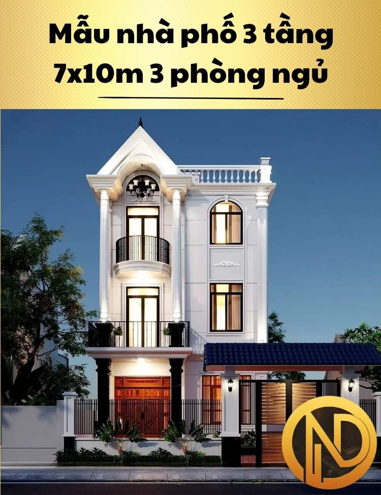 Mẫu nhà phố 3 tầng 7x10m 3 phòng ngủ