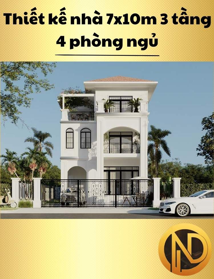 Thiết kế nhà 7x10m 3 tầng 4 phòng ngủ