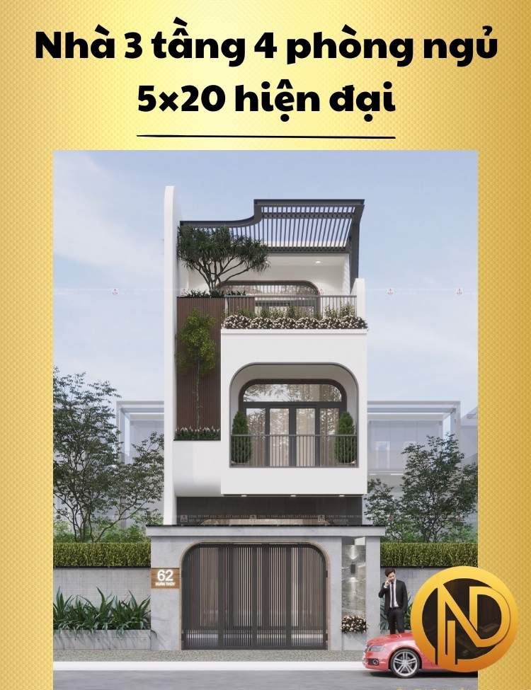 Nhà 3 tầng 4 phòng ngủ 5×20 hiện đại