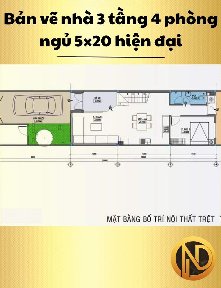 Nhà 3 tầng 4 phòng ngủ 5×20 hiện đại