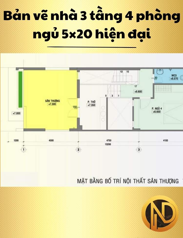 Nhà 3 tầng 4 phòng ngủ 5×20 hiện đại