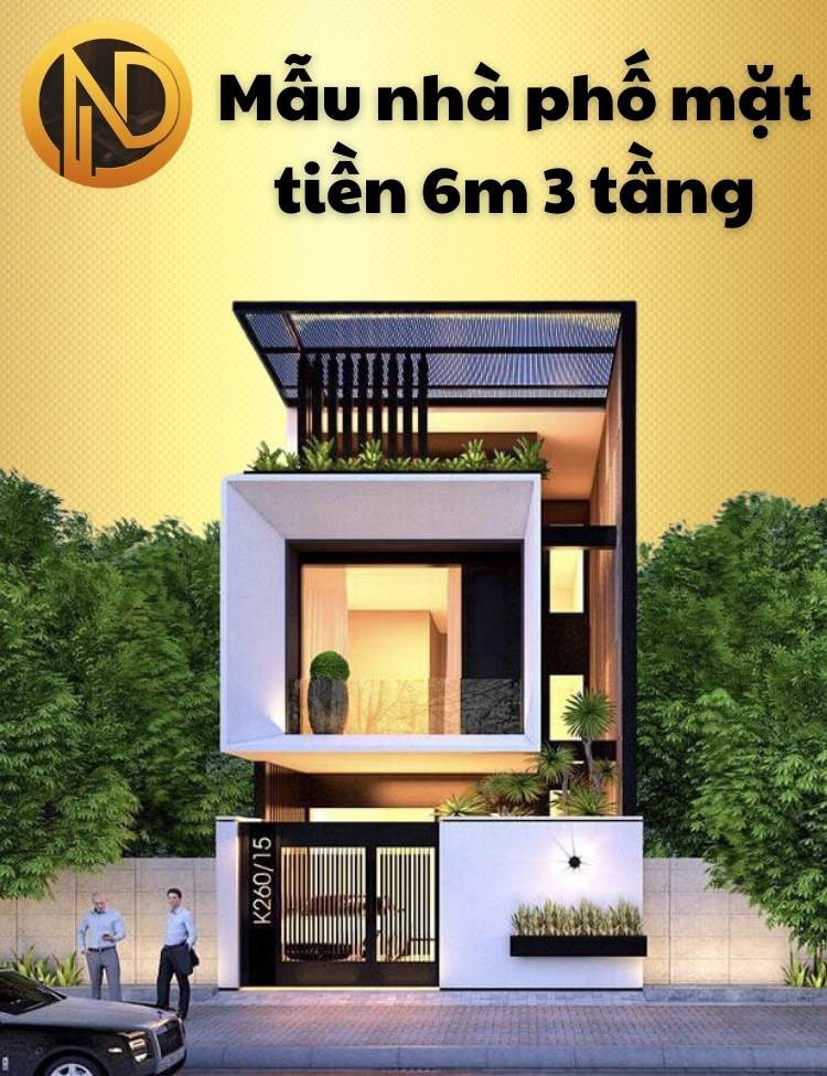 mẫu nhà phố mặt tiền 6m 3 tầng hiện đại