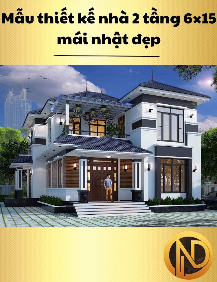 Mẫu thiết kế nhà 2 tầng 6×15 mái nhật đẹp