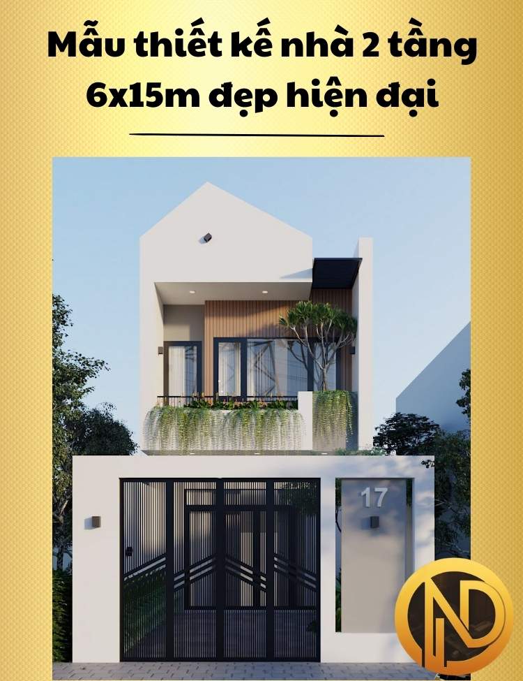 Mẫu thiết kế nhà 2 tầng 6x15m đẹp hiện đại