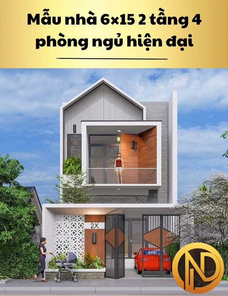 Mẫu nhà 6×15 2 tầng 4 phòng ngủ phong cách hiện đại