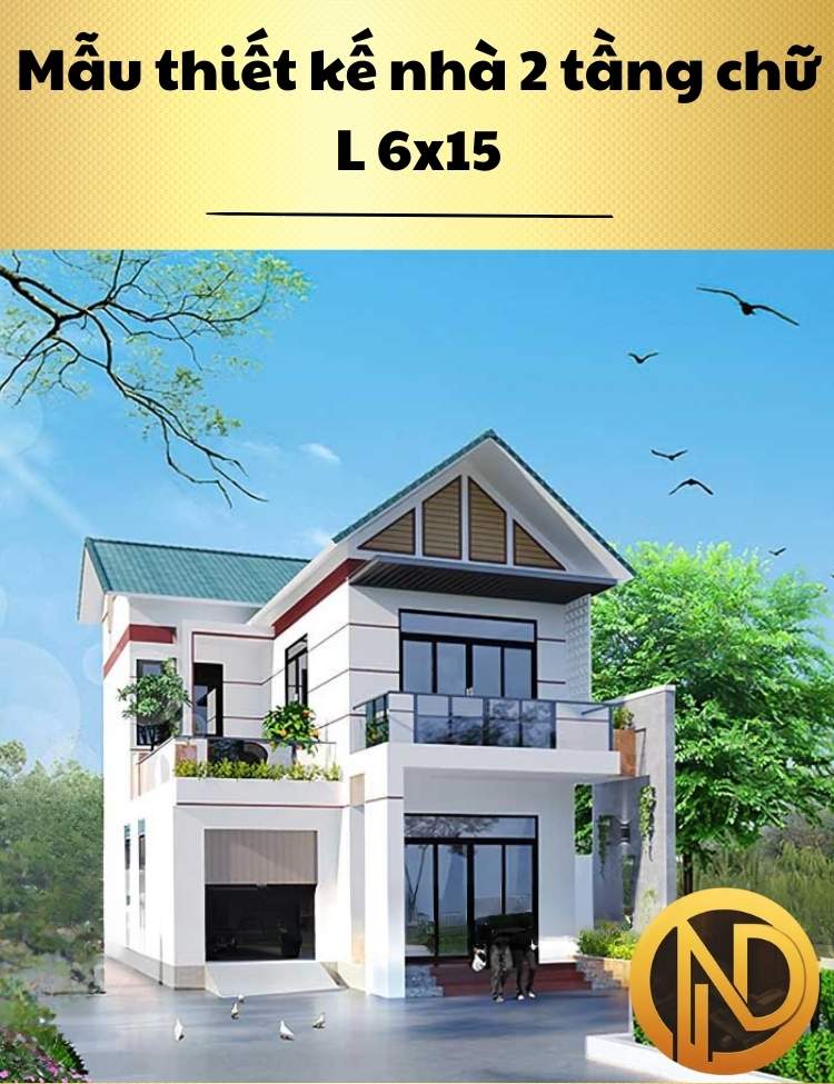 Mẫu thiết kế nhà 2 tầng chữ L 6x15