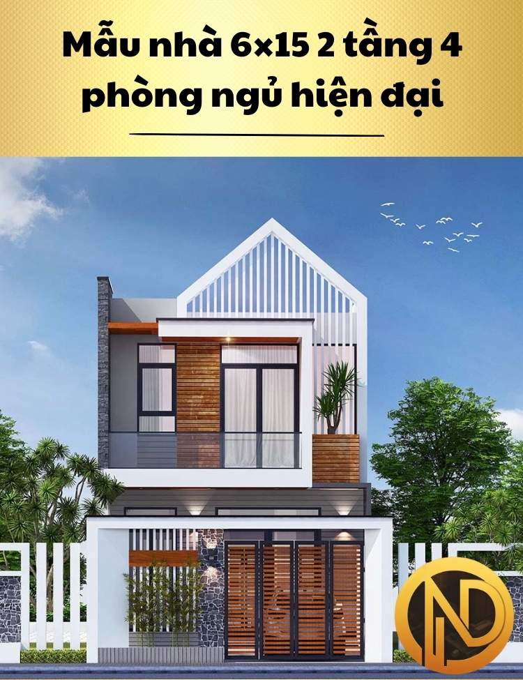 Mẫu nhà 6×15 2 tầng 4 phòng ngủ phong cách hiện đại