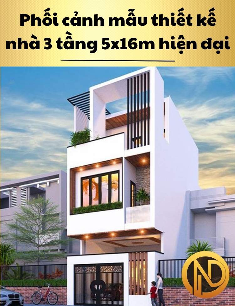 mẫu thiết kế nhà 3 tầng 5x16m