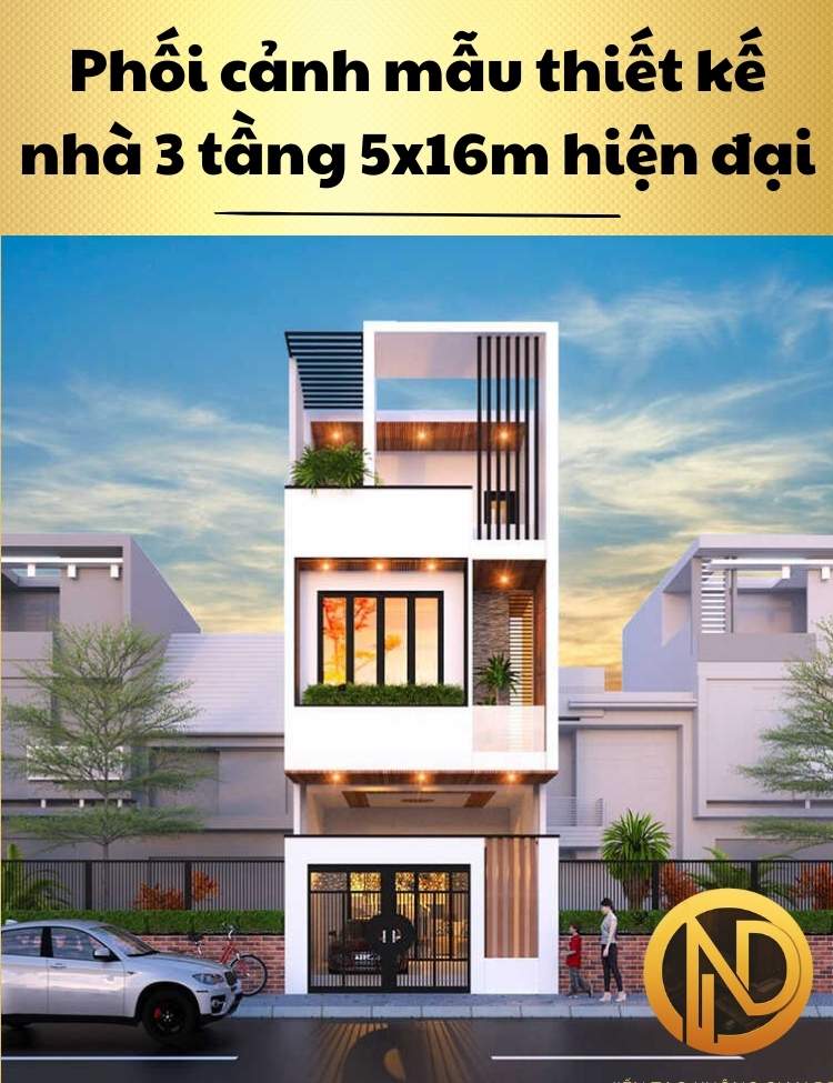 mẫu thiết kế nhà 3 tầng 5x16m