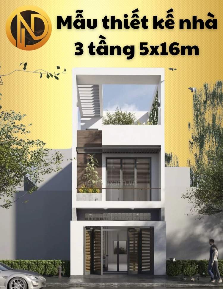 mẫu thiết kế nhà 3 tầng 5x16m