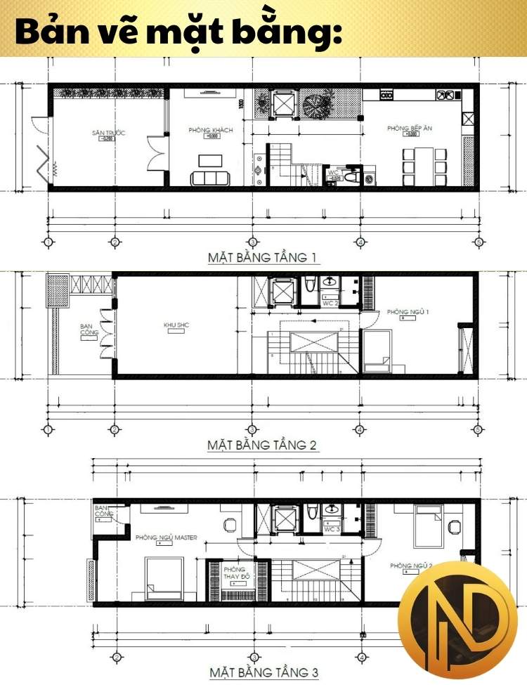 Mẫu thiết kế nhà 3 tầng 6x13m có thang máy