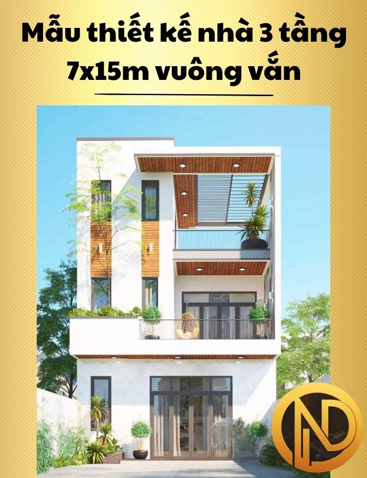 Mẫu thiết kế nhà 3 tầng 7x15m vuông vắn