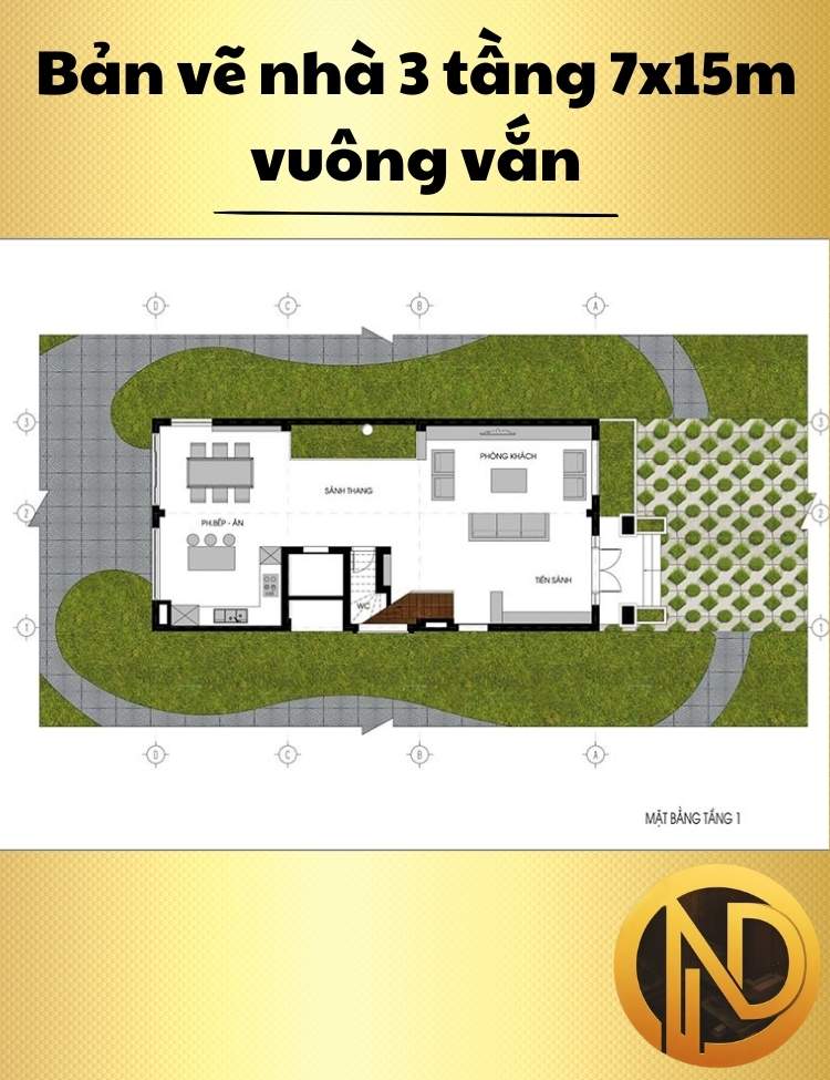 Mẫu thiết kế nhà 3 tầng 7x15m vuông vắn