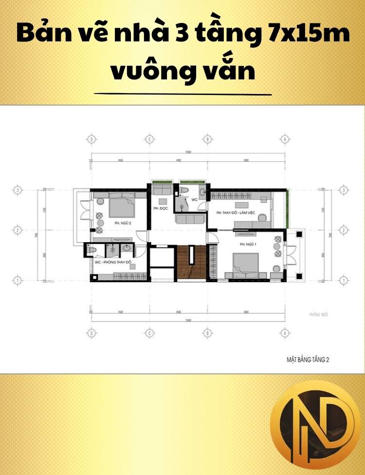 Mẫu thiết kế nhà 3 tầng 7x15m vuông vắn