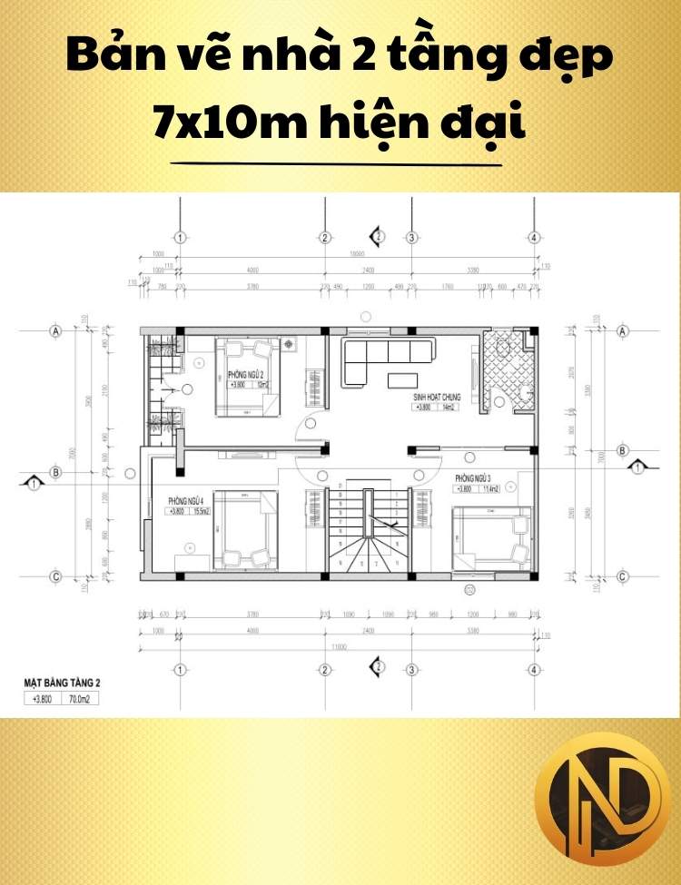 Mẫu nhà 2 tầng đẹp 7x10m hiện đại