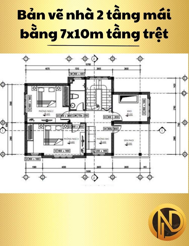 Mẫu nhà 2 tầng mái bằng 7x10m đơn giản trẻ trung