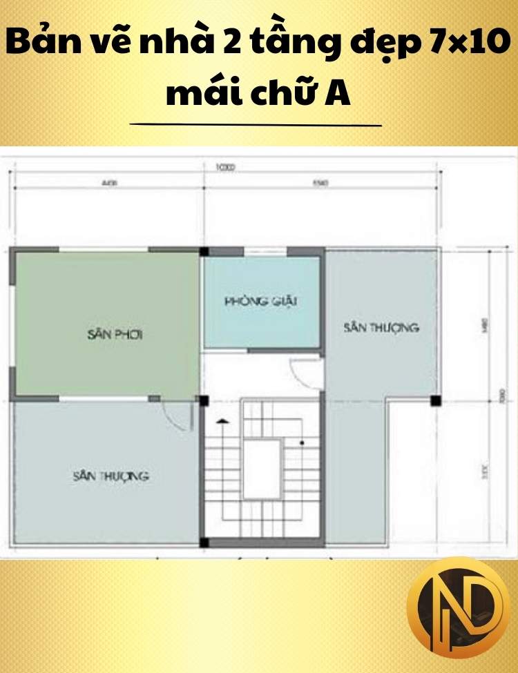 Mẫu nhà 2 tầng đẹp 7×10 mái chữ A