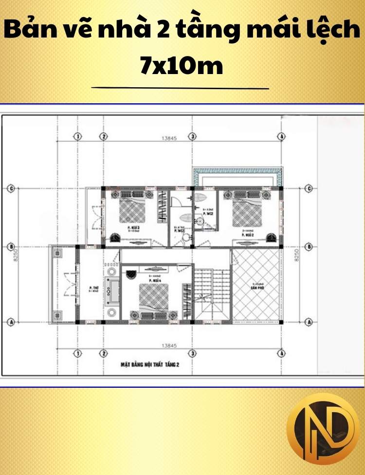 Mẫu nhà 2 tầng mái lệch 7x10m