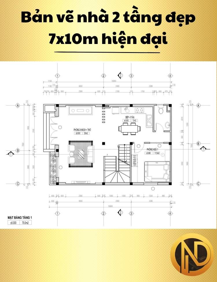 Mẫu nhà 2 tầng đẹp 7x10m hiện đại