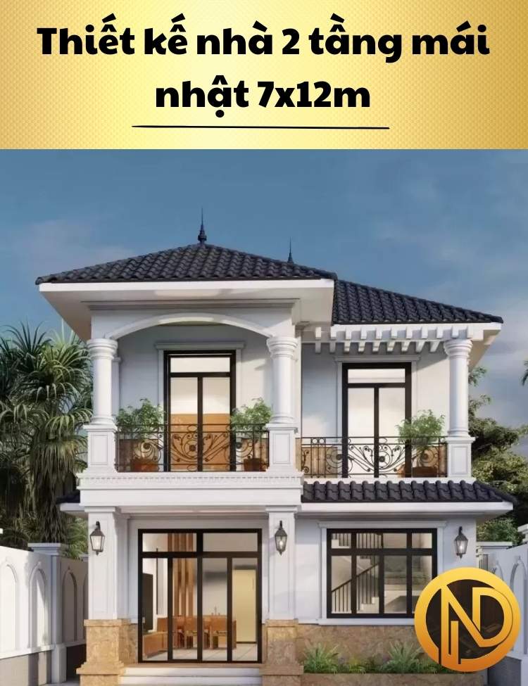 Thiết kế nhà 2 tầng mái nhật 7x12m