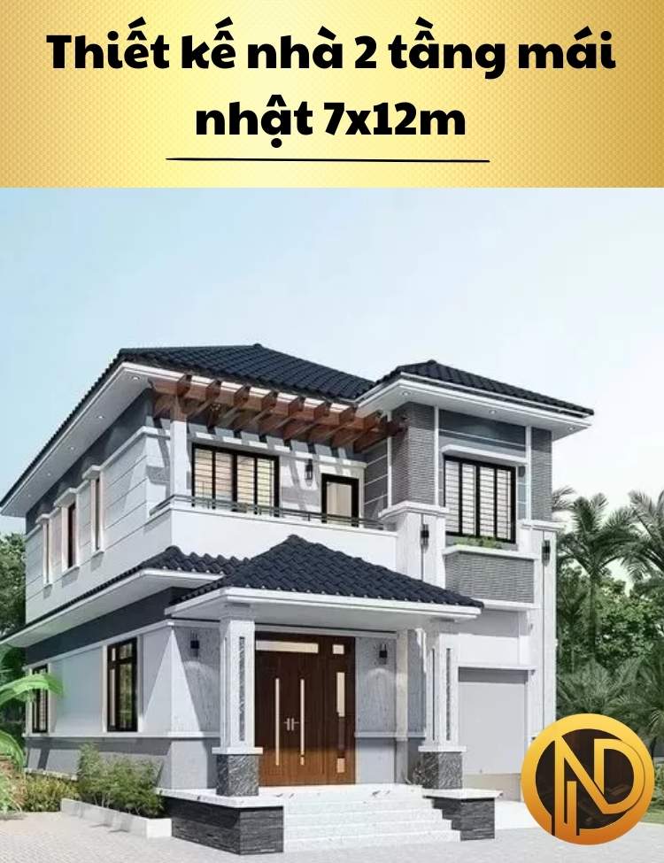 Thiết kế nhà 2 tầng mái nhật 7x12m