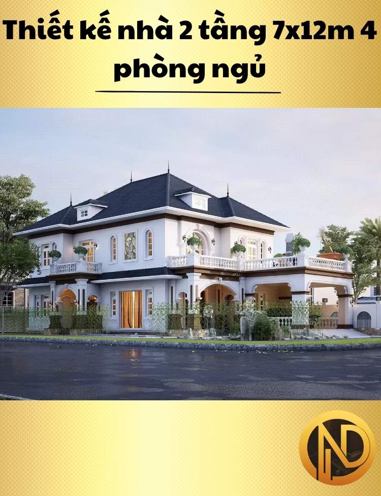 Thiết kế nhà 2 tầng 7x12m 4 phòng ngủ