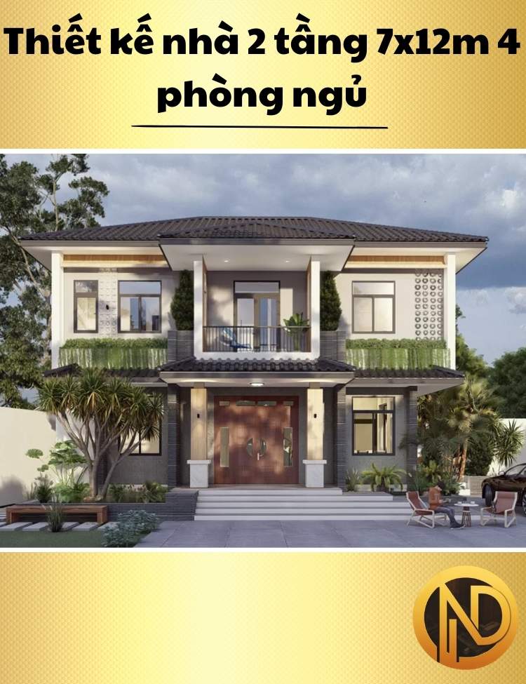 Thiết kế nhà 2 tầng 7x12m 4 phòng ngủ