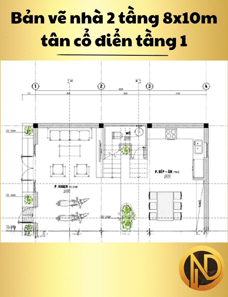 Mẫu nhà 2 tầng 8x10m tân cổ điển