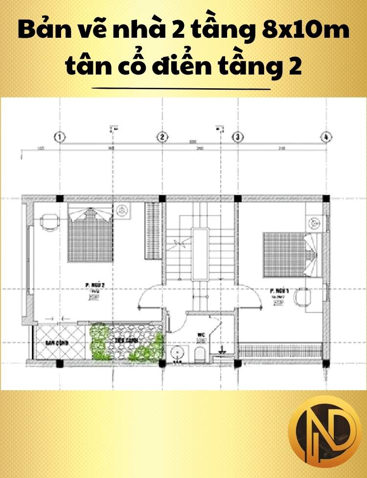 Mẫu nhà 2 tầng 8x10m tân cổ điển