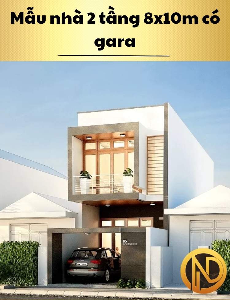 Mẫu nhà 2 tầng 8x10m có gara