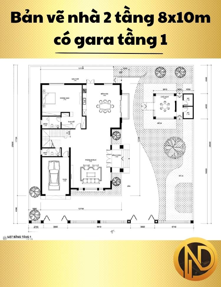 Mẫu nhà 2 tầng 8x10m có gara