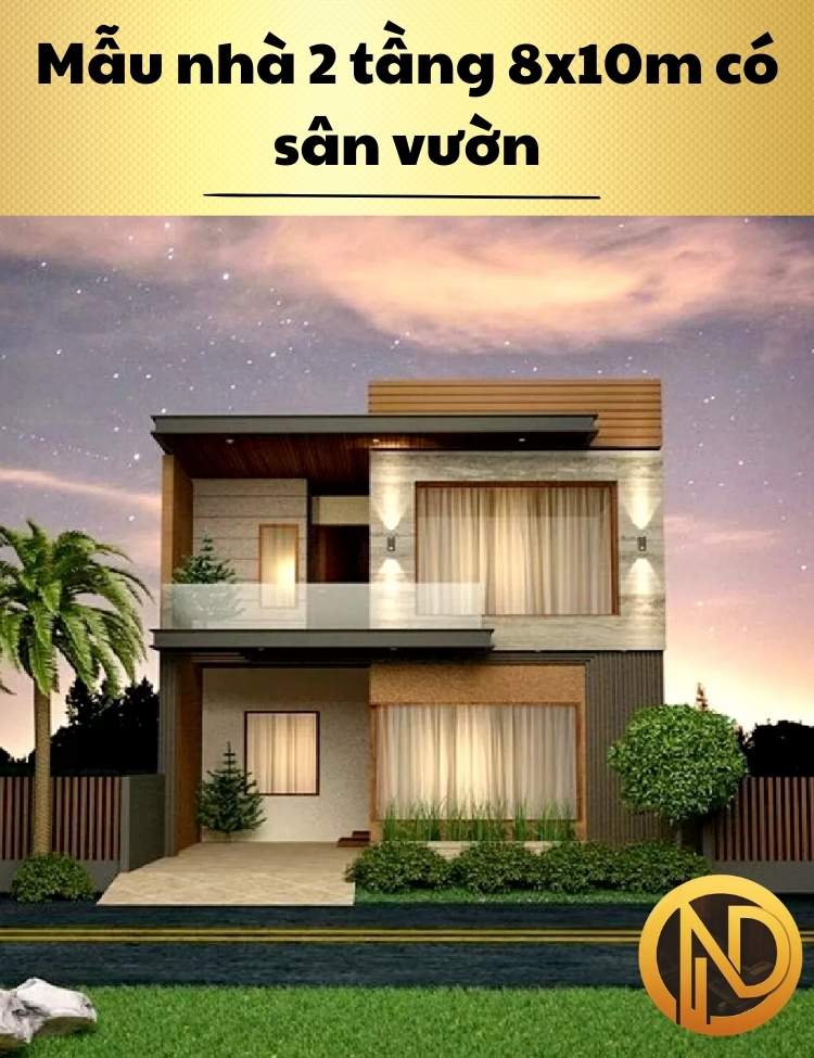 Mẫu nhà 2 tầng 8x10m có sân vườn