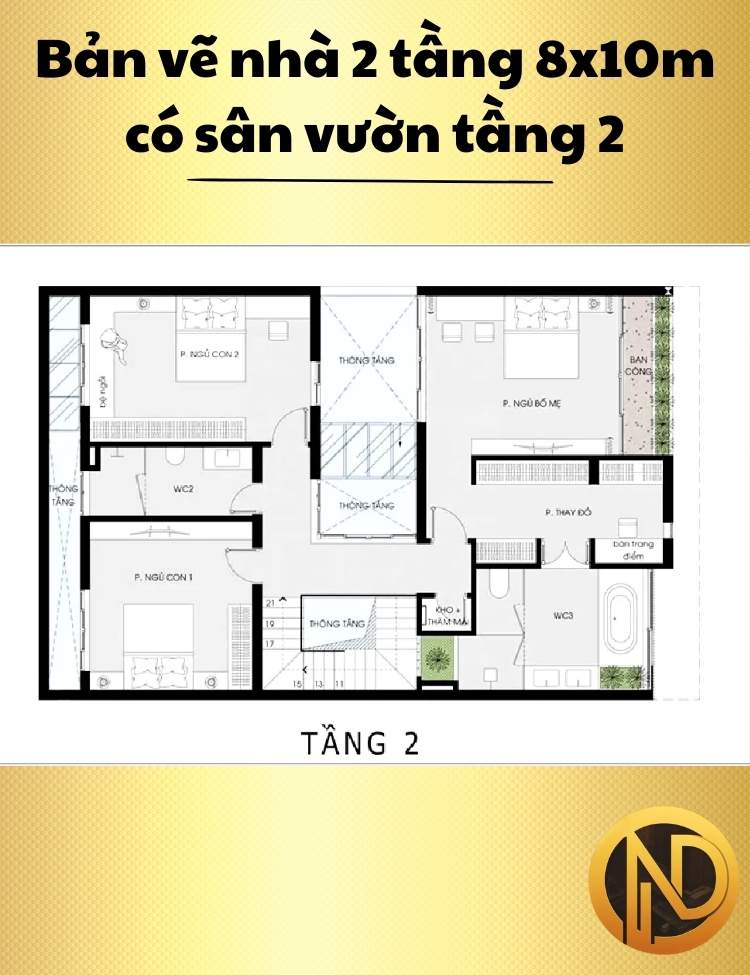 Mẫu nhà 2 tầng 8x10m có sân vườn