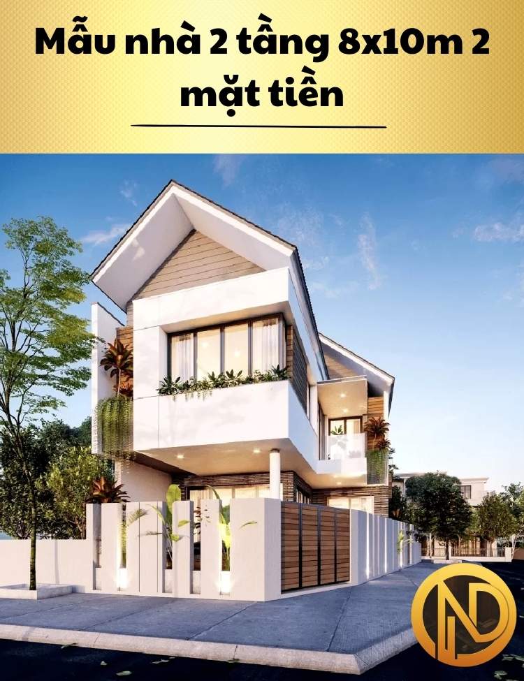 Mẫu nhà 2 tầng 8x10m 2 mặt tiền