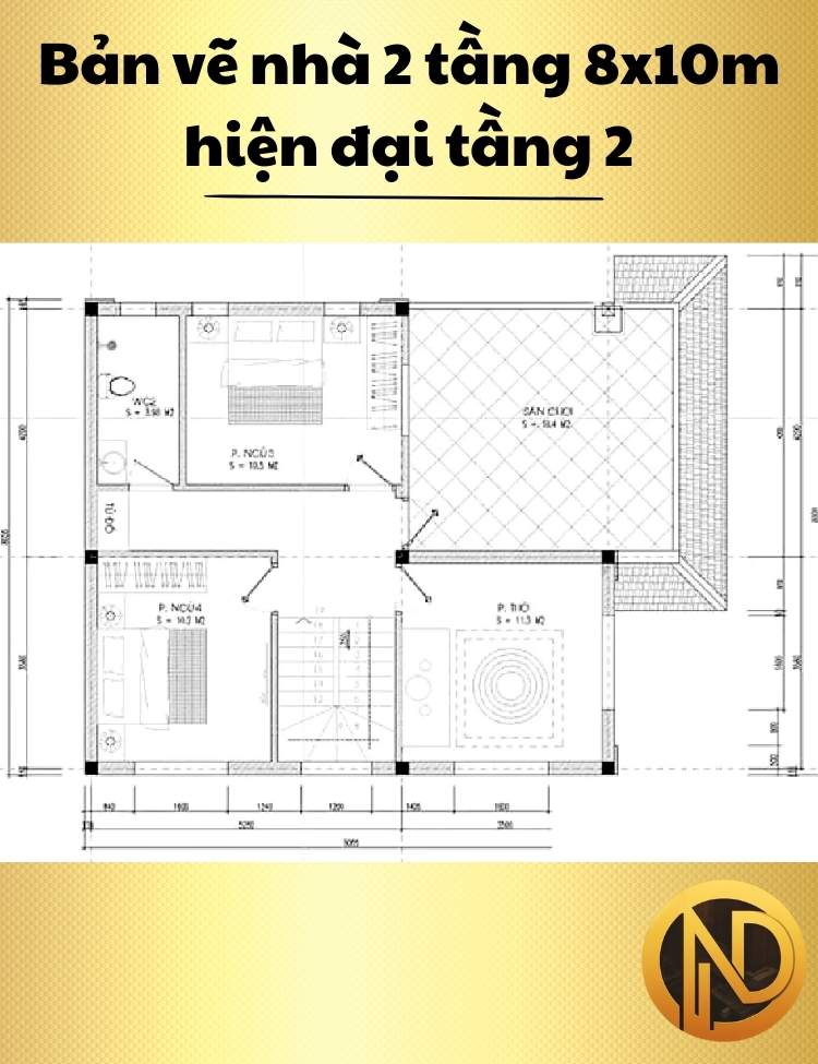 Mẫu nhà 2 tầng 8x10m hiện đại